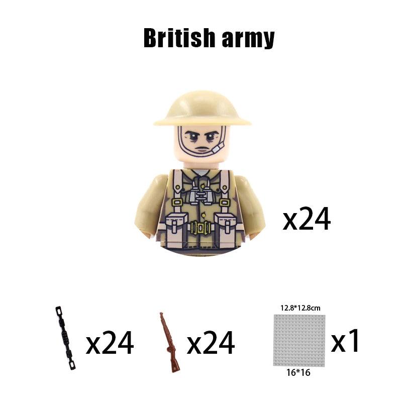 Children Toys Mini Military Figures Building Blocks WW2 UK French US Germany Soviet Army Soldiers Machine Gun Set Bricks Model - NTKSTORE