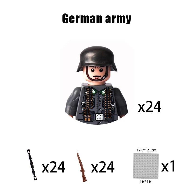 Children Toys Mini Military Figures Building Blocks WW2 UK French US Germany Soviet Army Soldiers Machine Gun Set Bricks Model - NTKSTORE