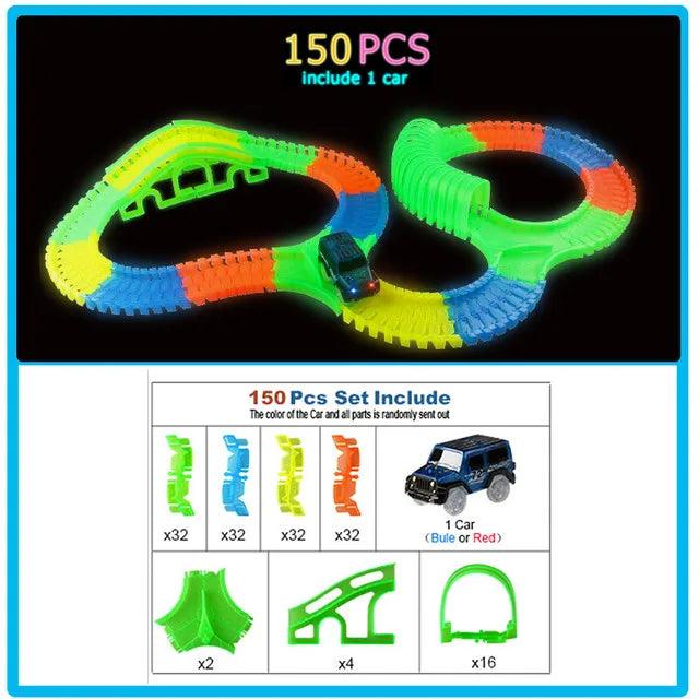 Glow Racing Track Set 5 Led Light Track Car Flexible Glowing Tracks Toy 162/165/220/240 Race Track Flexible Railway LED Car - NTKSTORE