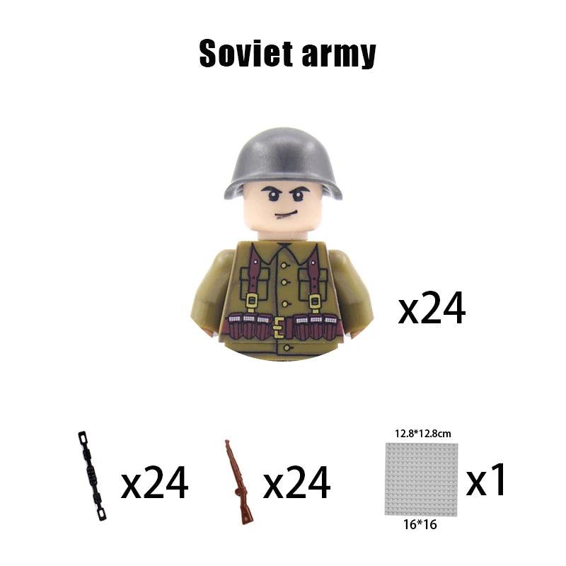 Children Toys Mini Military Figures Building Blocks WW2 UK French US Germany Soviet Army Soldiers Machine Gun Set Bricks Model - NTKSTORE