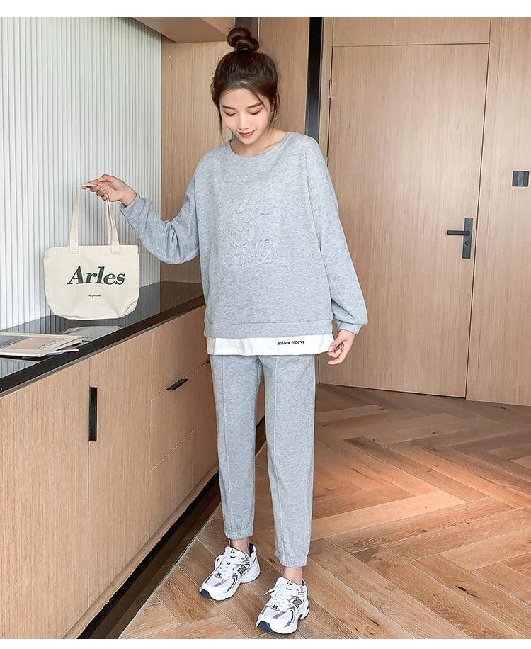 209 Spring Autumn Sports Casual Cotton Maternity Clothing Sets Sweatshirt Belly Pants Suits Clothes for Pregnant Women Pregnancy - NTKSTORE