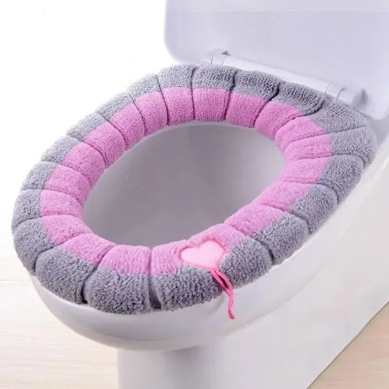 O-shaped Universal Bathroom Washable Toilet Warm Toilet Seat Cover Comfortable Thick Knitted Cushion Closestool Mat Pad Cover