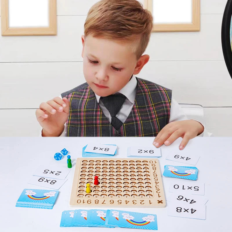 99 Multiplication Board Game Wooden Montessori Learning Educational Toys With Flash Cards Counting Teaching Aids