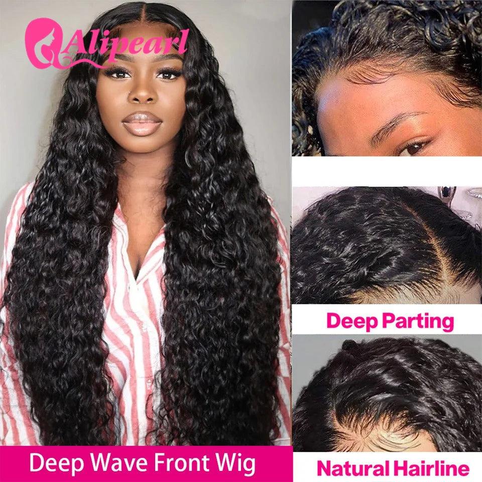 AliPearl Hair Deep Wave Transparent Lace Front Human Hair Wigs Peruvian 13x4 Lace Wig PrePlucked Wig For Women - NTKSTORE