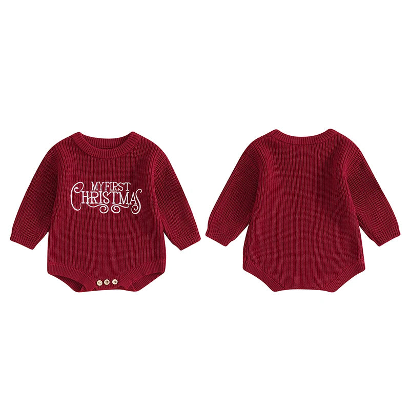 Newborn Christmas Autumn Winter Rompers Baby Boys Girls Letter Embroidery O-neck Long Sleeve Knitted Sweaters Rompers