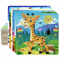 New 20 Piece Wooden 3d Puzzle Cartoon Animal Vehicle Jigsaw Puzzle Montessori Educational Toys For Kids Baby 1 2 3 Years - NTKSTORE