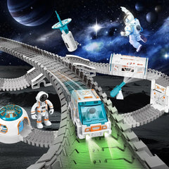 VATOS Create Space Track Toys for Kids DIY 205pcs Race Car Playset with Projector Astronaut Train Set STEM Educate Birthday Gift