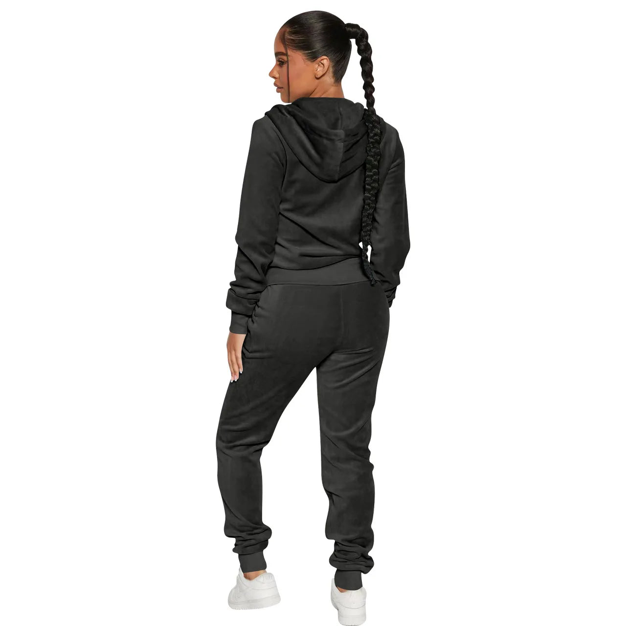 Womens Warm 2 Piece Outfits Velour Tracksuits Full Zip Hoodie And Drawstring Sweatpants Sweatsuits Sets Velvet Jogging Suit - NTKSTORE