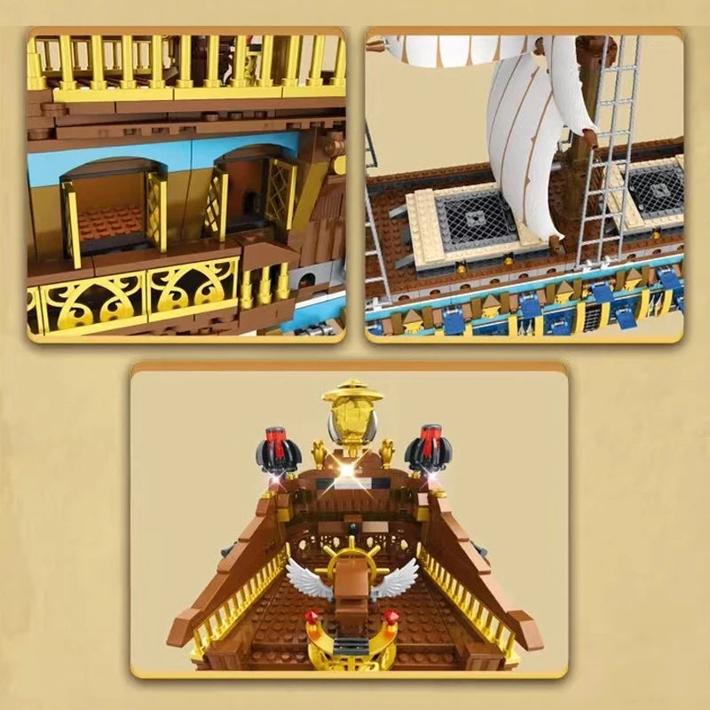 Caribbean MOC Reobrix 66011 The Royal Fleet The Sun Pirate Ship Sailboat Royal Sunshine Model 3162PC Building Blocks Brick Toys - NTKSTORE
