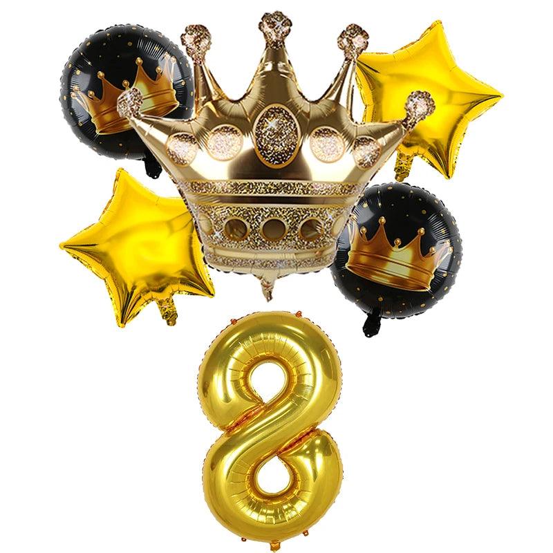 2pcs 32inch Rainbow Number Foil Balloons with Crown for Kids Boy Girl 1st Birthday Party Decorations Rose Gold Figures Globos - NTKSTORE