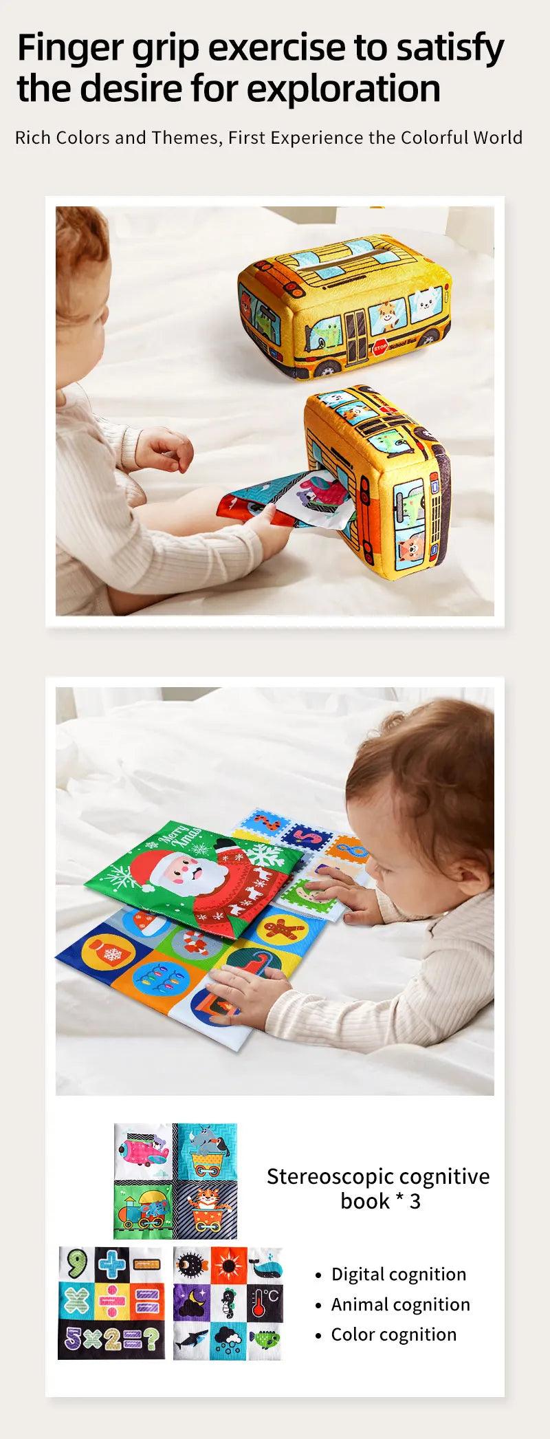 Baby Tissue Box Montessori Educational Toys Colorful Soft Sensory Toy For Toddler Finger Exercise Pumping Silk Scarf Gifts 0-18M - NTKSTORE
