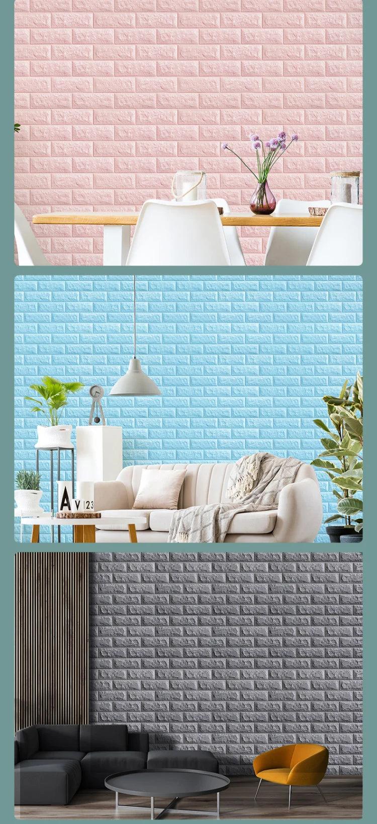 70cm*100cm 3D Brick Pattern Wall Panels Wallpaper DIY Waterproof for Living Room Bedroom Kitchen Background Wall stickers Decor - NTKSTORE