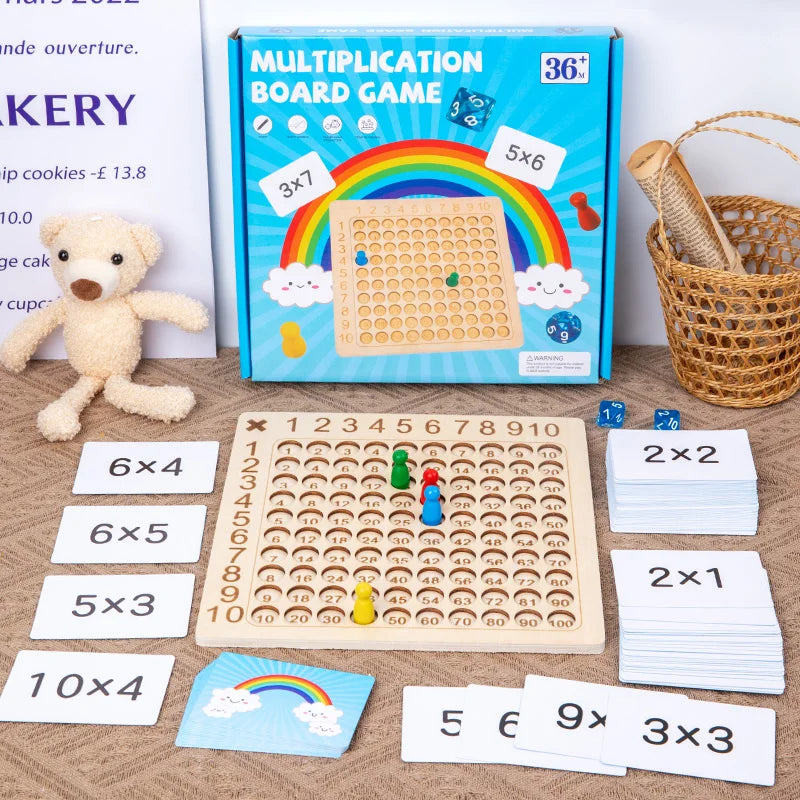 99 Multiplication Board Game Wooden Montessori Learning Educational Toys With Flash Cards Counting Teaching Aids