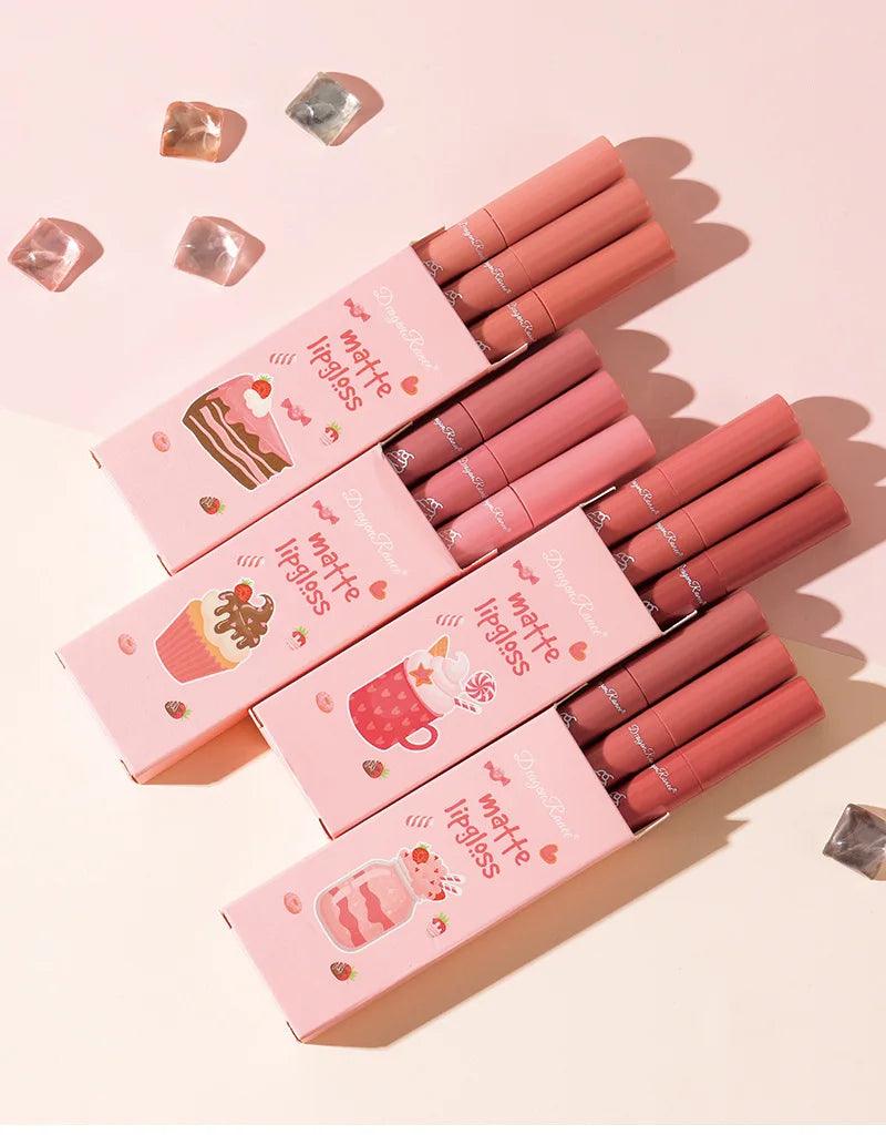 3Pcs/set Matte Velvet Lip Gloss Waterproof Long-lasting Liquid Lipstick Cosmetic Beauty Cream Lipstick Makeup maquillages - NTKSTORE