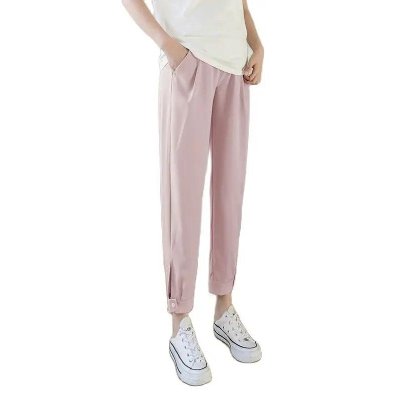 Chiffon Thin Summer Maternity Ankle Pants Fashion Split Button Design Clothes For Pregnant Women Pregnancy Casual Harem Trousers - NTKSTORE
