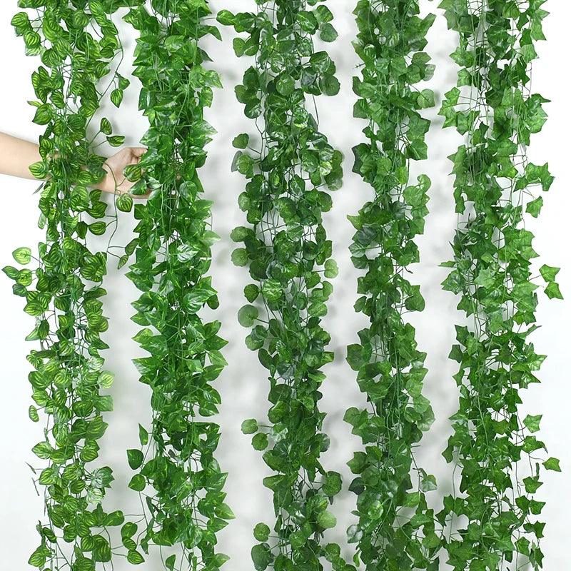 2.1M Artificial Plant Green Ivy Leaf Garland Silk Wall Hanging Vine Home Garden Decoration Wedding Party DIY Fake Wreath Leaves - NTKSTORE