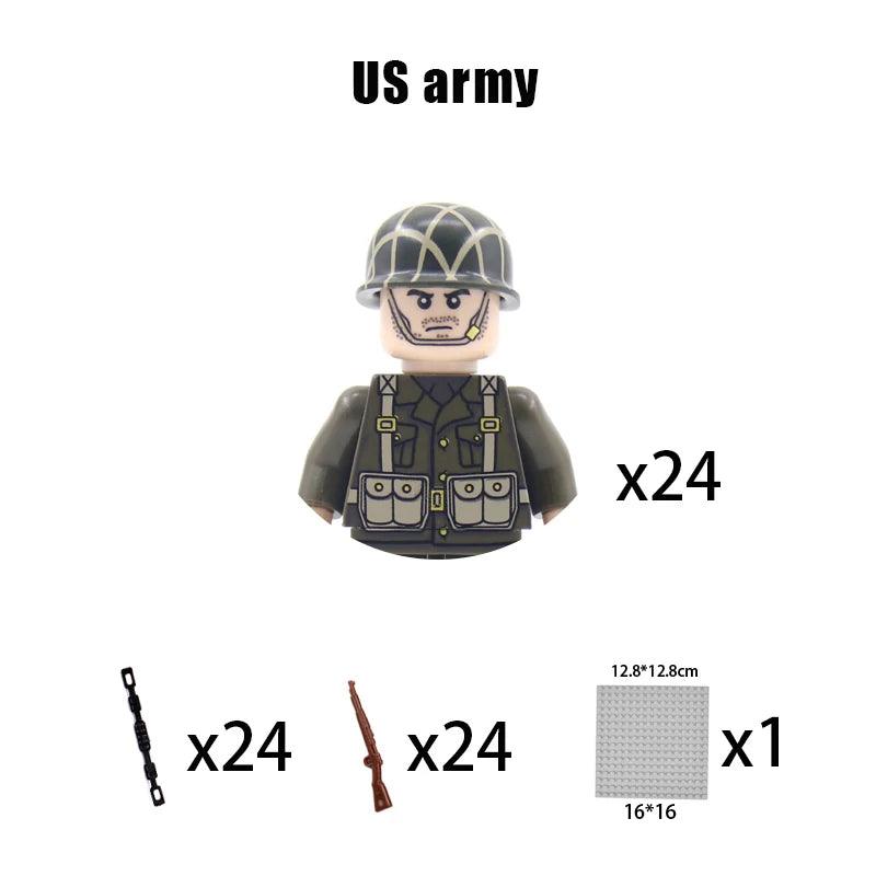 Children Toys Mini Military Figures Building Blocks WW2 UK French US Germany Soviet Army Soldiers Machine Gun Set Bricks Model - NTKSTORE