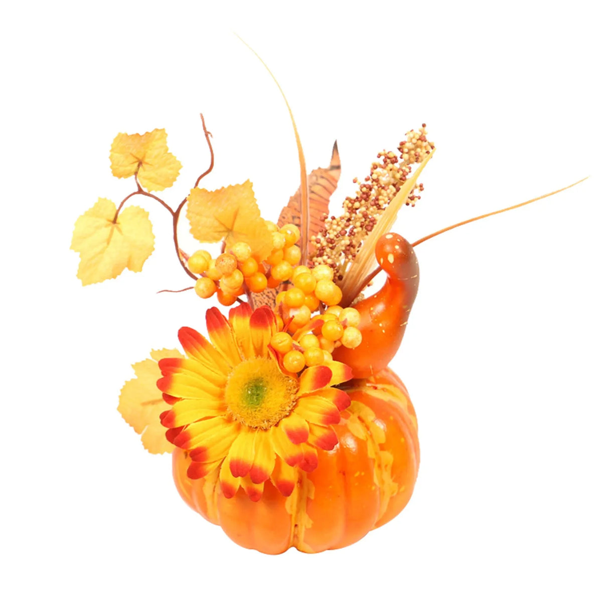 Fake Pumpkins With Artificial Flowers For Halloween House Party Thanksgiving Fall Ornaments Home Table Centerpiece Kitchen Decor - NTKSTORE