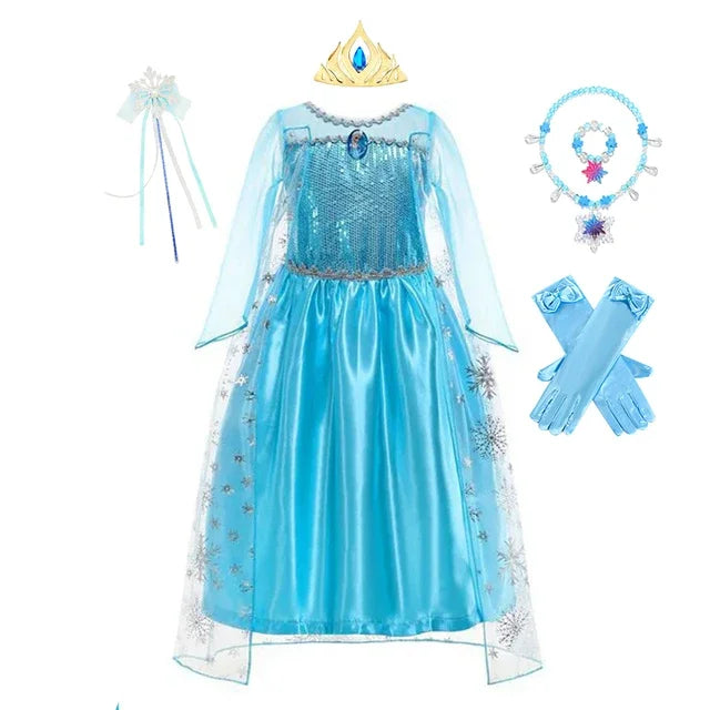 Elsa Dress for Girls Birthday Role Snow Queen Elsa Princess Dresses Kids Halloween Carnival Easter Party Dress Up Girls Costume - NTKSTORE