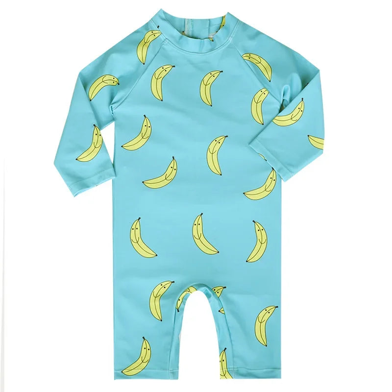 Baby Girls Swimsuit Long Sleeves One Piece Swimwear for Kids Toddler Cartoon UPF50+ Rash Guards Infant Bathing Suit Korea Sets