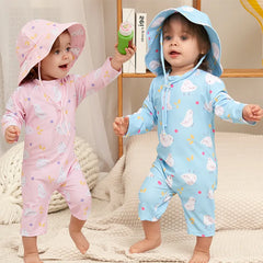 Baby Girls Swimsuit Long Sleeves One Piece Swimwear for Kids Toddler Cartoon UPF50+ Rash Guards Infant Bathing Suit Korea Sets