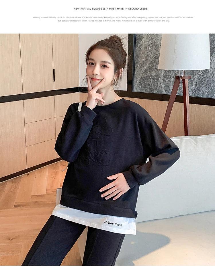 209 Spring Autumn Sports Casual Cotton Maternity Clothing Sets Sweatshirt Belly Pants Suits Clothes for Pregnant Women Pregnancy - NTKSTORE