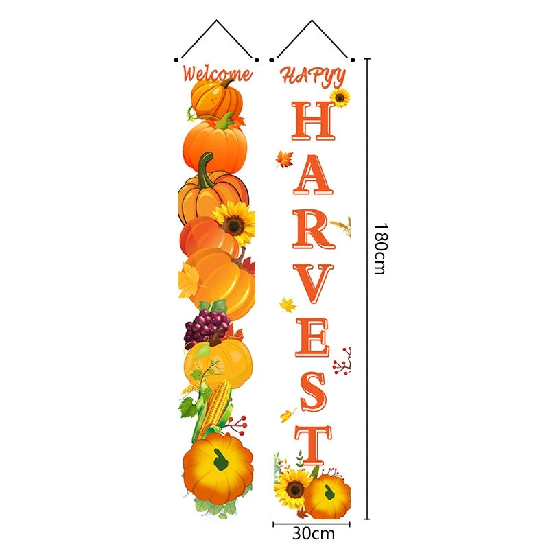 Thanksgiving Couplet Pumpkin Porch Hanging Banner Harvest Festival Party Decoration Thanksgiving Wall Door Hanging Banner - NTKSTORE