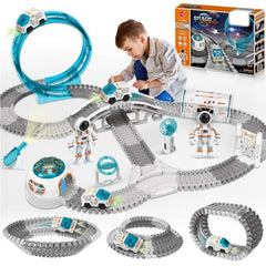 VATOS Create Space Track Toys for Kids DIY 205pcs Race Car Playset with Projector Astronaut Train Set STEM Educate Birthday Gift