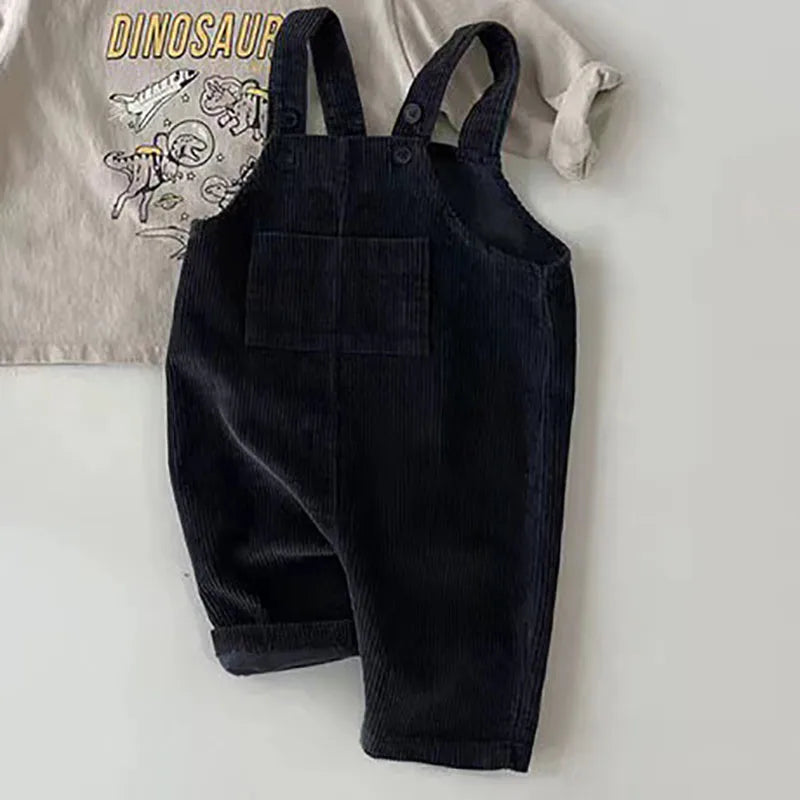 New Spring Baby Pants Toddler Boys Solid Corduroy Suspender Trousers Girls Overalls Kids Basic Playsuit Jumpsuit Clothing - NTKSTORE