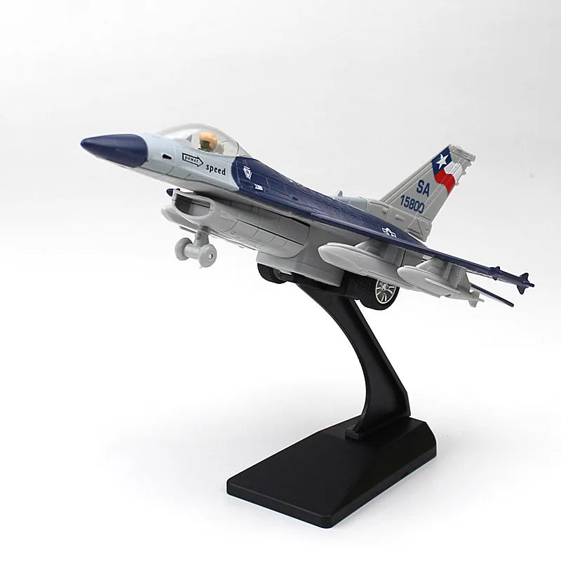 Alloy F16 Fighter model acoustooptic return force aviation military aircraft model Toy Ornament Gift FJ5