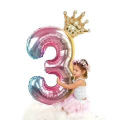 2pcs 32inch Rainbow Number Foil Balloons with Crown for Kids Boy Girl 1st Birthday Party Decorations Rose Gold Figures Globos - NTKSTORE