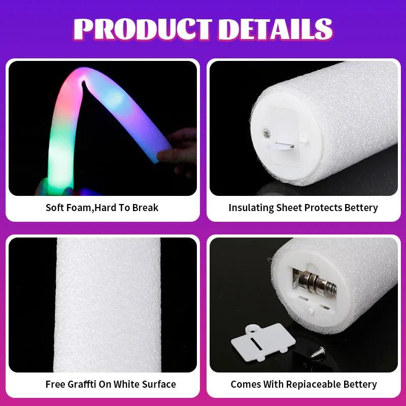 15/30Pcs LED Glow Sticks Bulk Colorful RGB Glow Foam Stick Cheer Tube Dark Light for Xmas Birthday Wedding Party Supplies - NTKSTORE