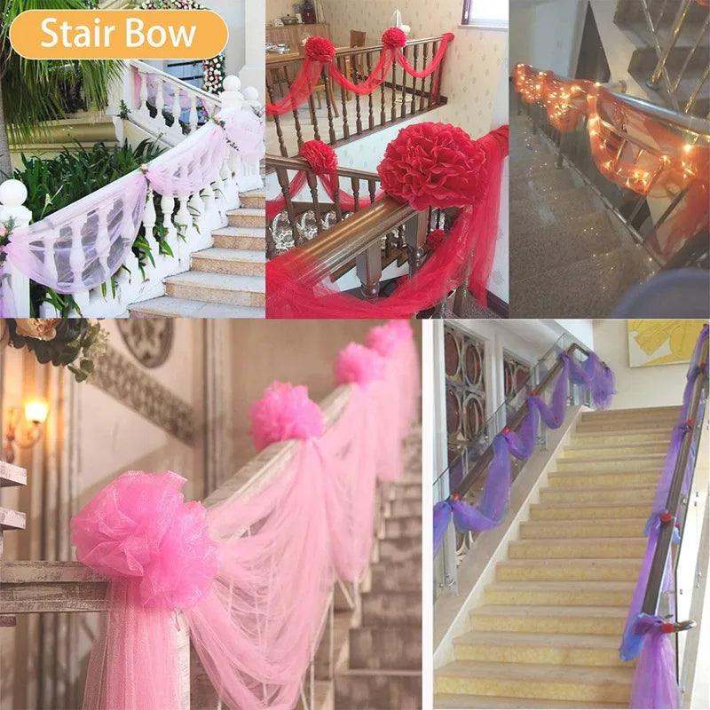 5/10M Sheer Crystal Wedding Tulle Roll Organza Fabric For Wedding Birthday Party Backdrop Decor DIY Wedding Organza Chair Sashes - NTKSTORE