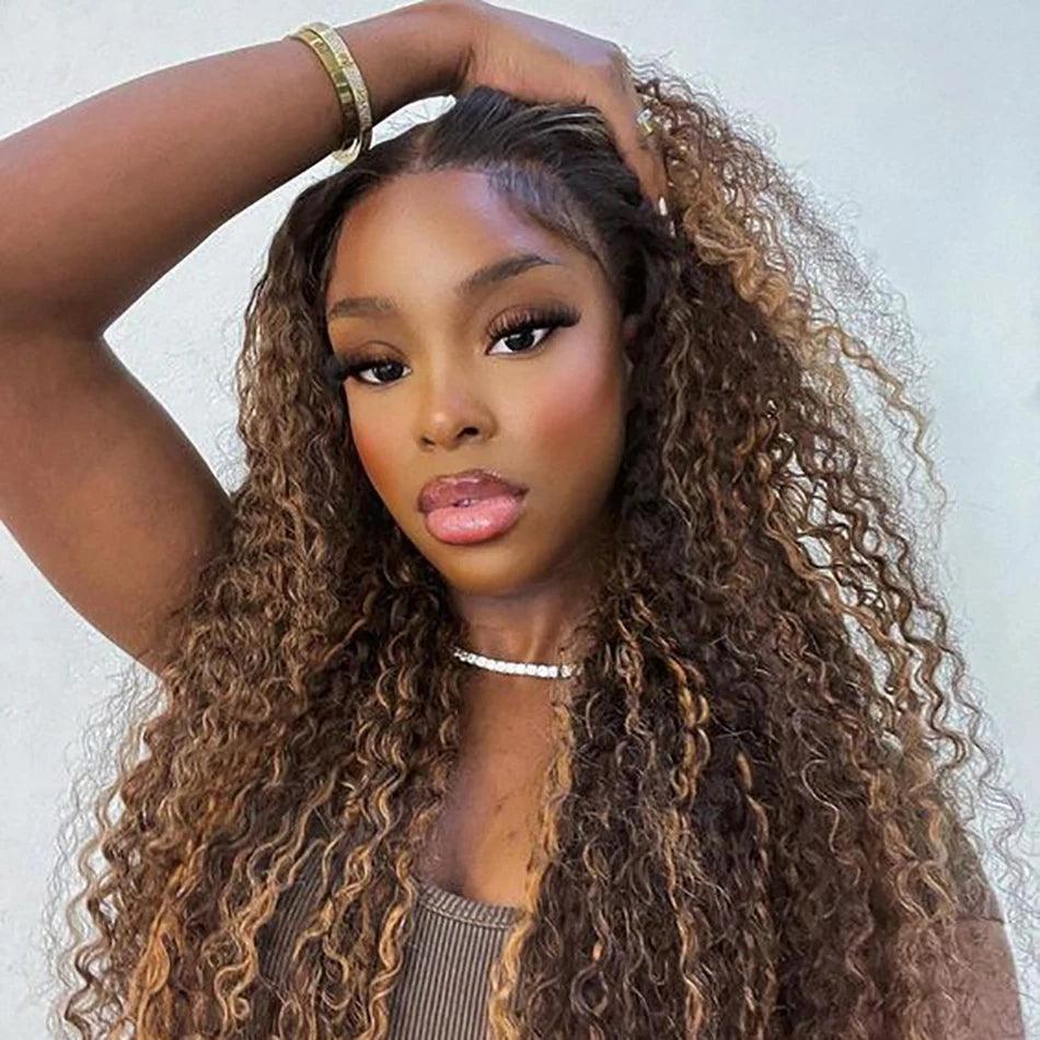 4/27 Ombre Colored Glueless Wig 13x4 Curly Human Hair Wigs Highlight Brazilian Remy Deep Wave Ready To Wear 7x5 Lace Closure Wig - NTKSTORE