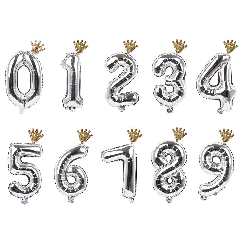 2pcs 32inch Rainbow Number Foil Balloons with Crown for Kids Boy Girl 1st Birthday Party Decorations Rose Gold Figures Globos - NTKSTORE