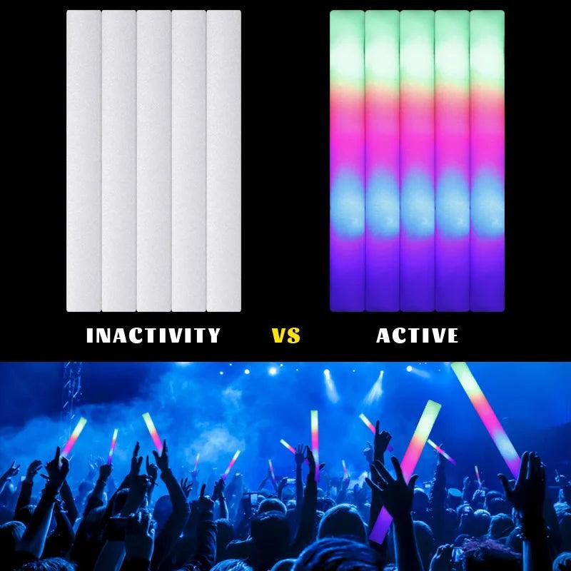 15/30Pcs LED Glow Sticks Bulk Colorful RGB Glow Foam Stick Cheer Tube Dark Light for Xmas Birthday Wedding Party Supplies - NTKSTORE