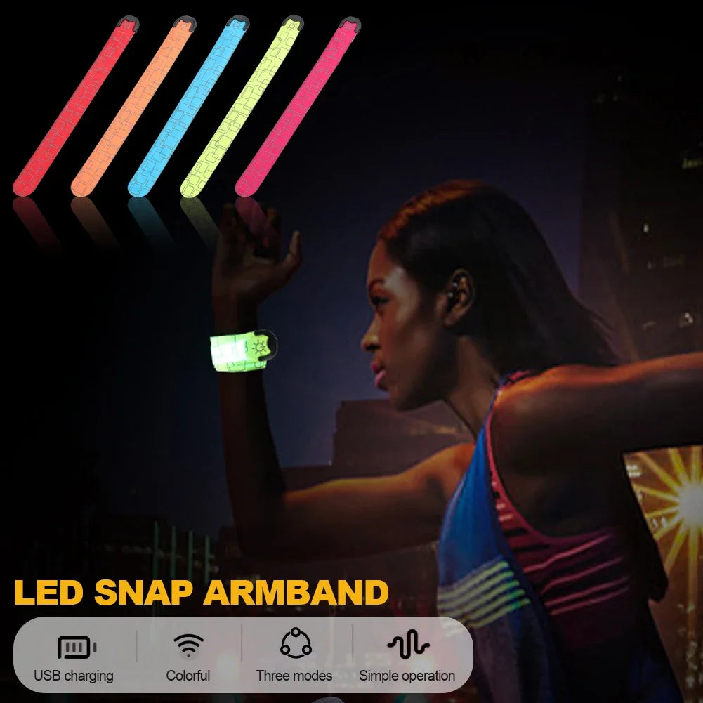 LED Wrist Band High Brightness Decorative Rechargeable LED Slap Glowing Night Running Armband Bracelet for Outdoor Sports Party