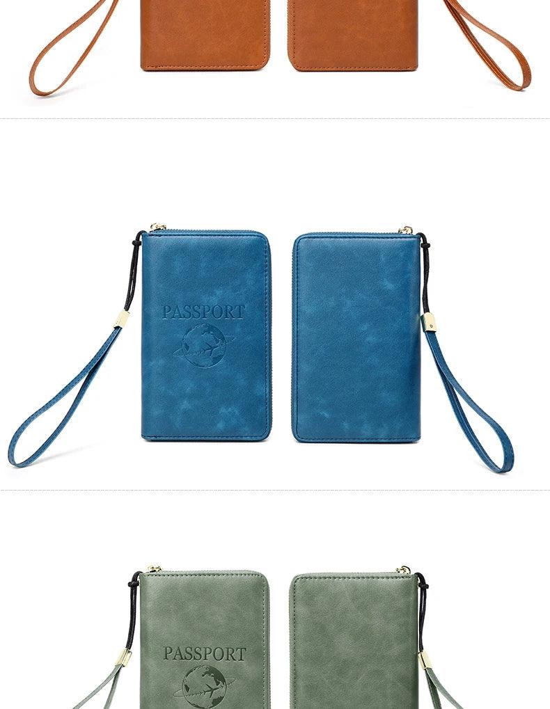 Fashionable and Portable RFID Travel Passport CasePULeather Multi functional Credit Card Passport Bag Neutral Travel Accessories - NTKSTORE