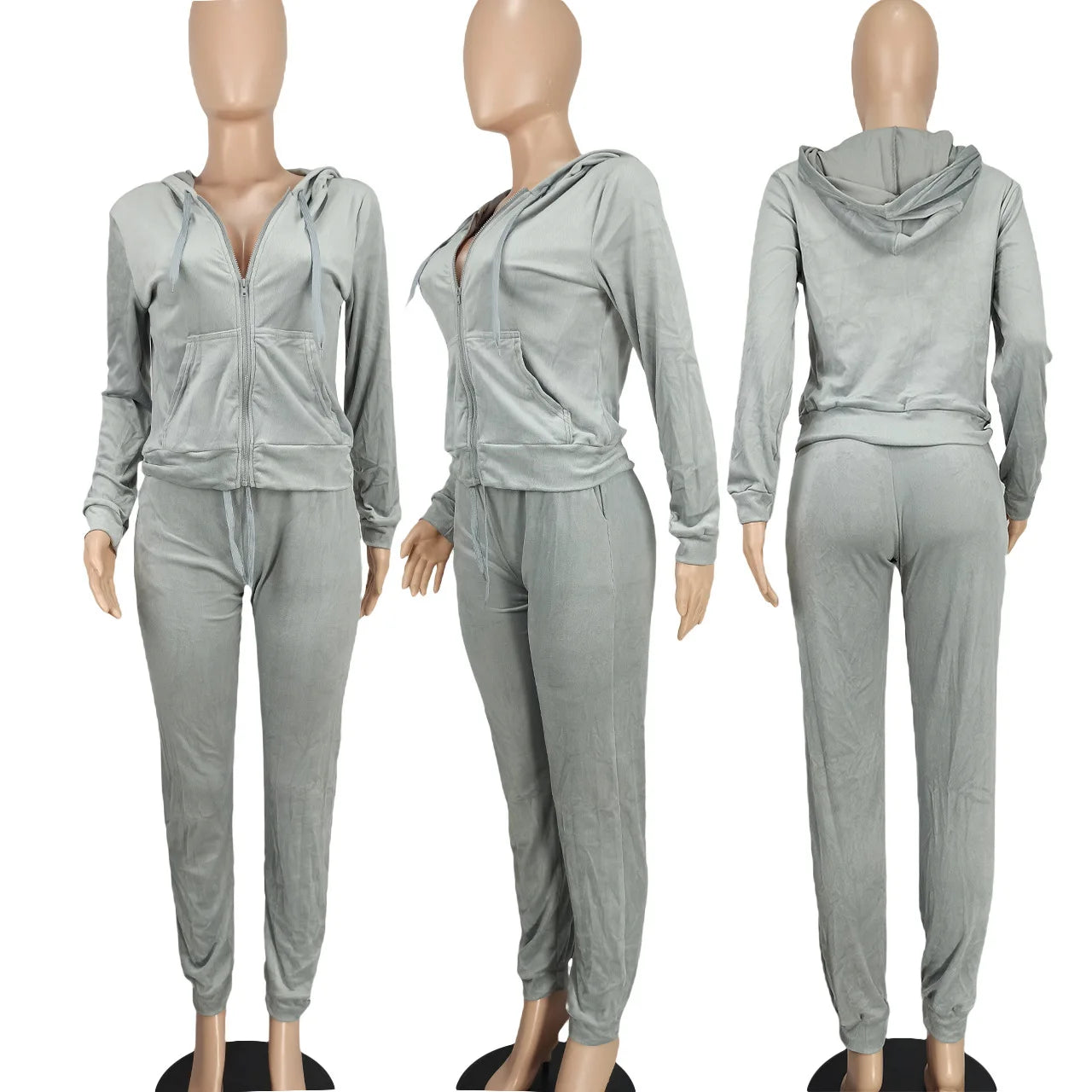 Womens Warm 2 Piece Outfits Velour Tracksuits Full Zip Hoodie And Drawstring Sweatpants Sweatsuits Sets Velvet Jogging Suit - NTKSTORE