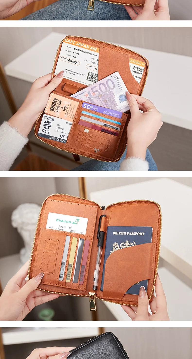 Fashionable and Portable RFID Travel Passport CasePULeather Multi functional Credit Card Passport Bag Neutral Travel Accessories - NTKSTORE