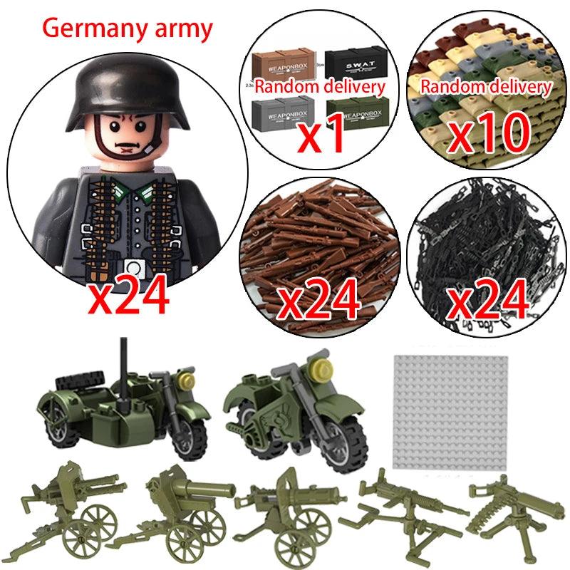 Children Toys Mini Military Figures Building Blocks WW2 UK French US Germany Soviet Army Soldiers Machine Gun Set Bricks Model - NTKSTORE