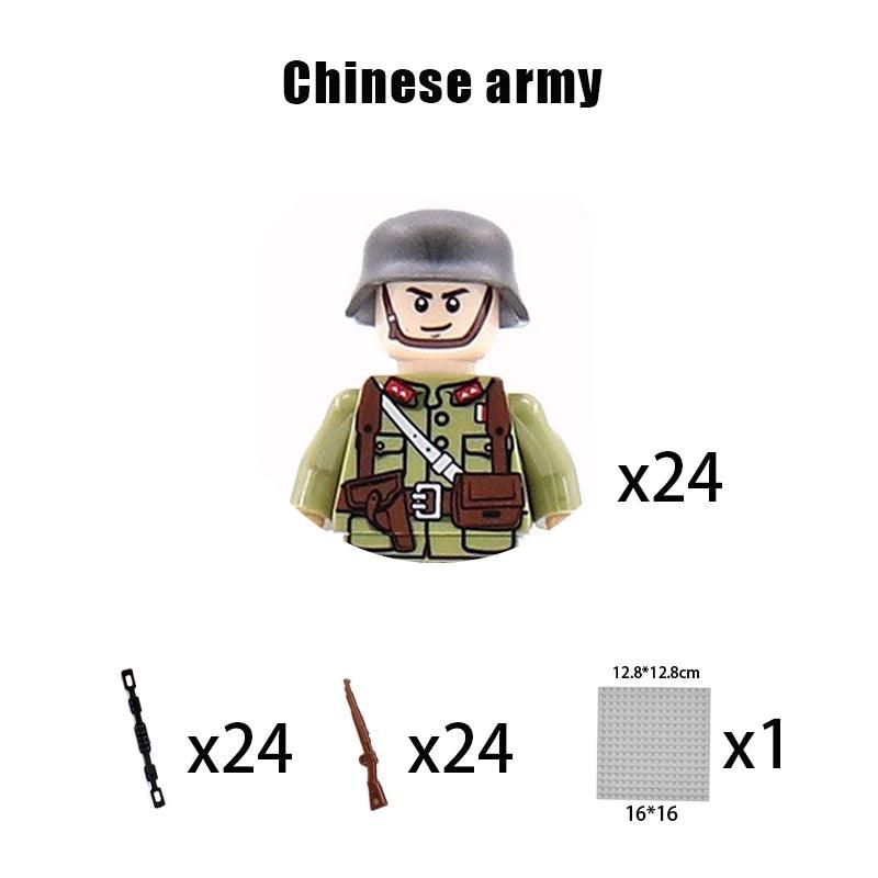 Children Toys Mini Military Figures Building Blocks WW2 UK French US Germany Soviet Army Soldiers Machine Gun Set Bricks Model - NTKSTORE