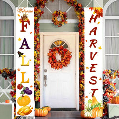 Thanksgiving Couplet Pumpkin Porch Hanging Banner Harvest Festival Party Decoration Thanksgiving Wall Door Hanging Banner - NTKSTORE