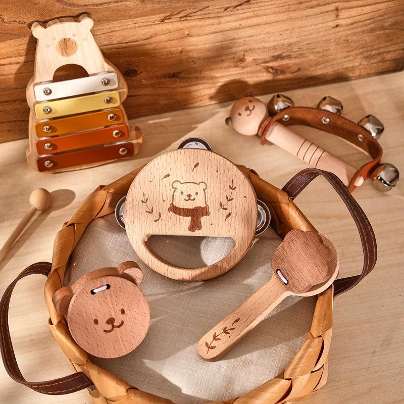 Kids Wooden Montessori Toys Musical Instruments Rattle Bell Drum Xylophone Percussion for Baby Early Educational Instruments Toy - NTKSTORE