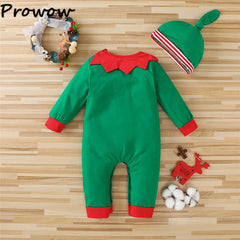 Prowow My First Christmas Baby Romper Green Xmas Tree Bodysuit For Infants Newborns 2024 New Year Baby Costume