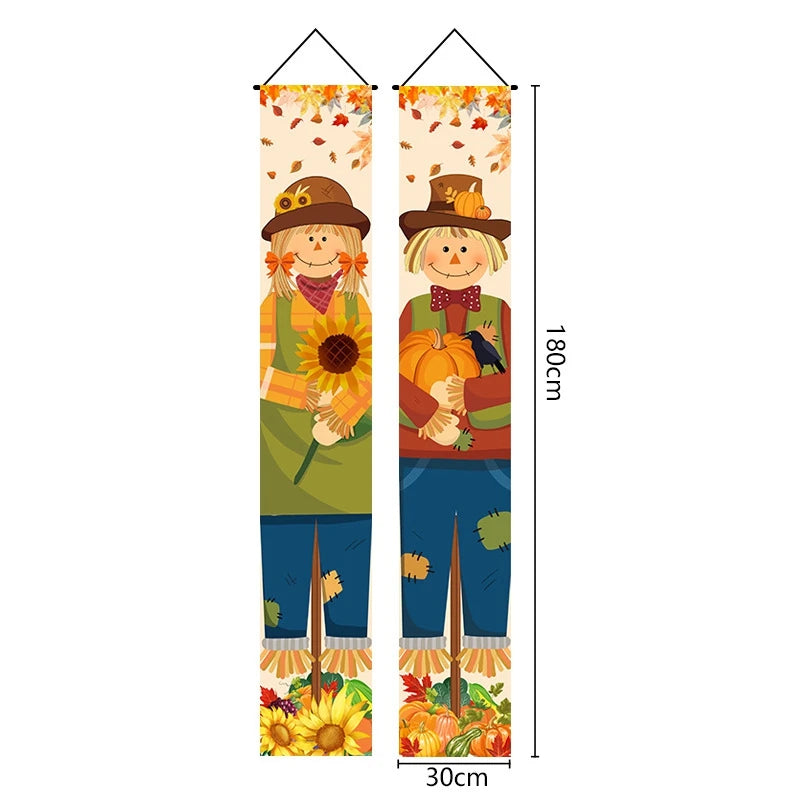 Thanksgiving Couplet Pumpkin Porch Hanging Banner Harvest Festival Party Decoration Thanksgiving Wall Door Hanging Banner - NTKSTORE