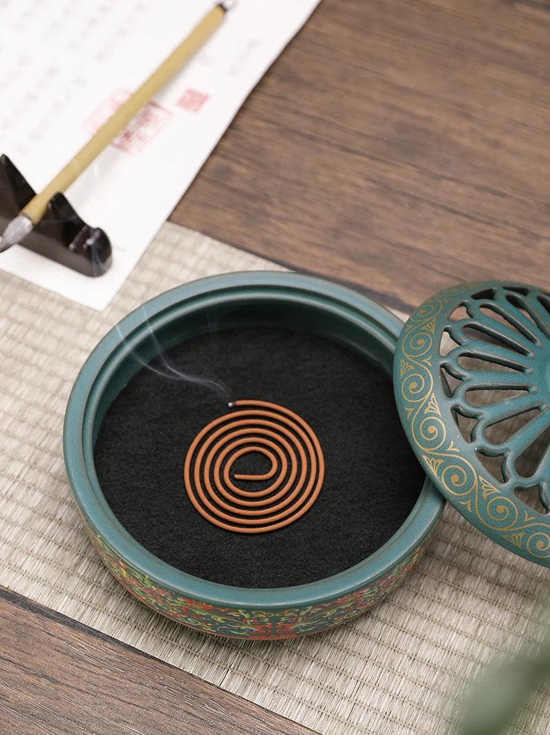 Mosquito incense box with cover incense burner Household ceramic tray incense burner mosquito incense burner decoration - NTKSTORE