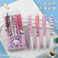 6Pcs Sanrio Gel Pen Hello Kitty Cartoon Kuromi ST Quick Drying Black 0.5mm Press The Ballpoint Pen Learning Stationery Gifts - NTKSTORE