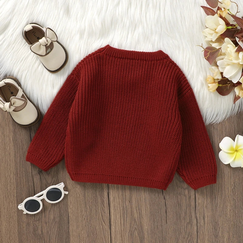 0-36months Baby Girls Sweater Long Sleeve Crew Neck Letters Winter Warm Knit Pullover Sweater For Infant For Girls