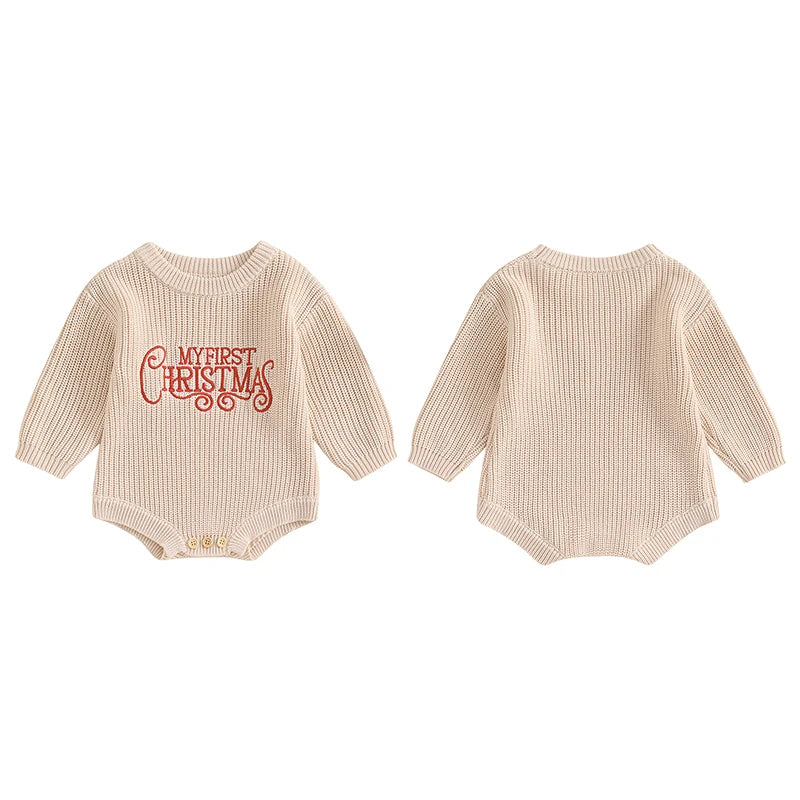 Newborn Christmas Autumn Winter Rompers Baby Boys Girls Letter Embroidery O-neck Long Sleeve Knitted Sweaters Rompers